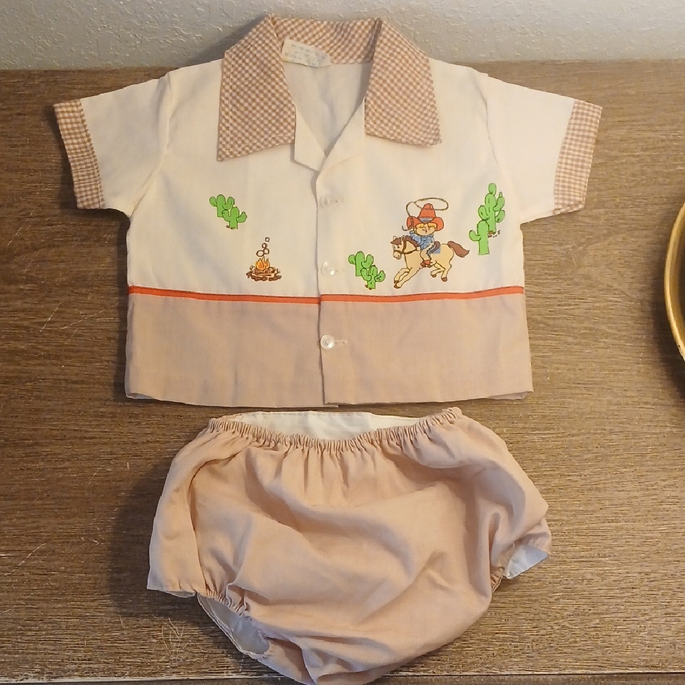 Vintage Western 2 Piece 0-6 Months Baby Boy Cowboy Summer Catton Candy